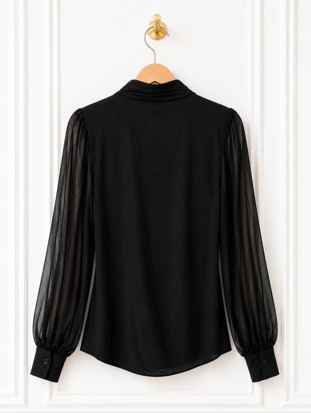 Vince Camuto | Black Draped Blouse | Size M | Sheer Long Sleeve Elegant Top - Picture 6 of 8